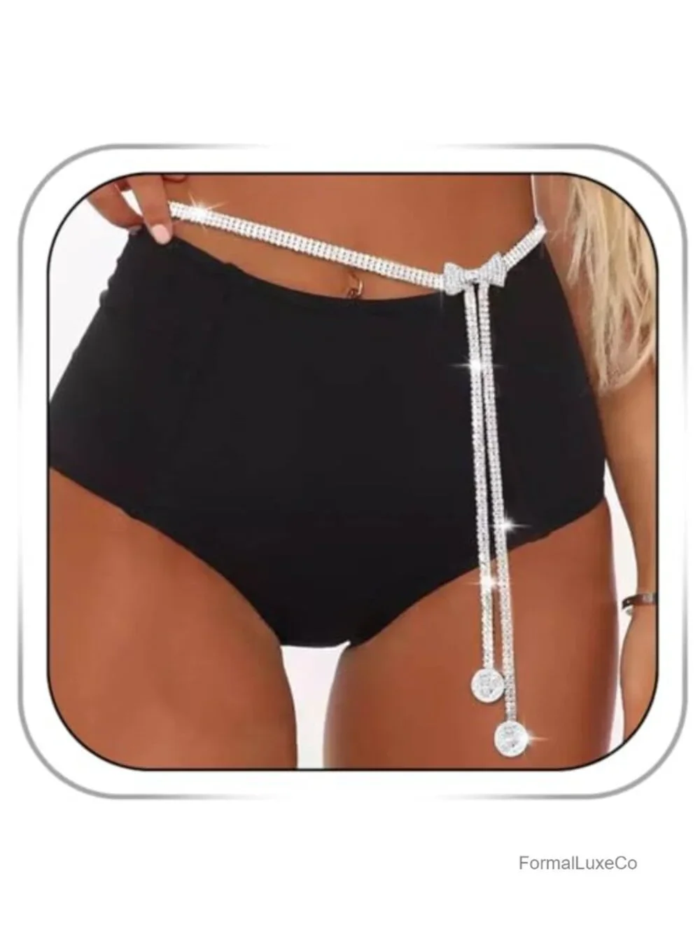 Rhinestone Bow Waist Belt Adjustable Chain Belt for Dresses Parties